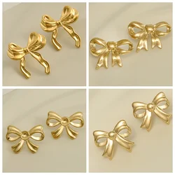 2Pcs Gentle Girlish Style Elegant Stainless Steel Earring Ribbon Bow Gloss Tassels Wild Personality Earrings Sell Well Jewelry