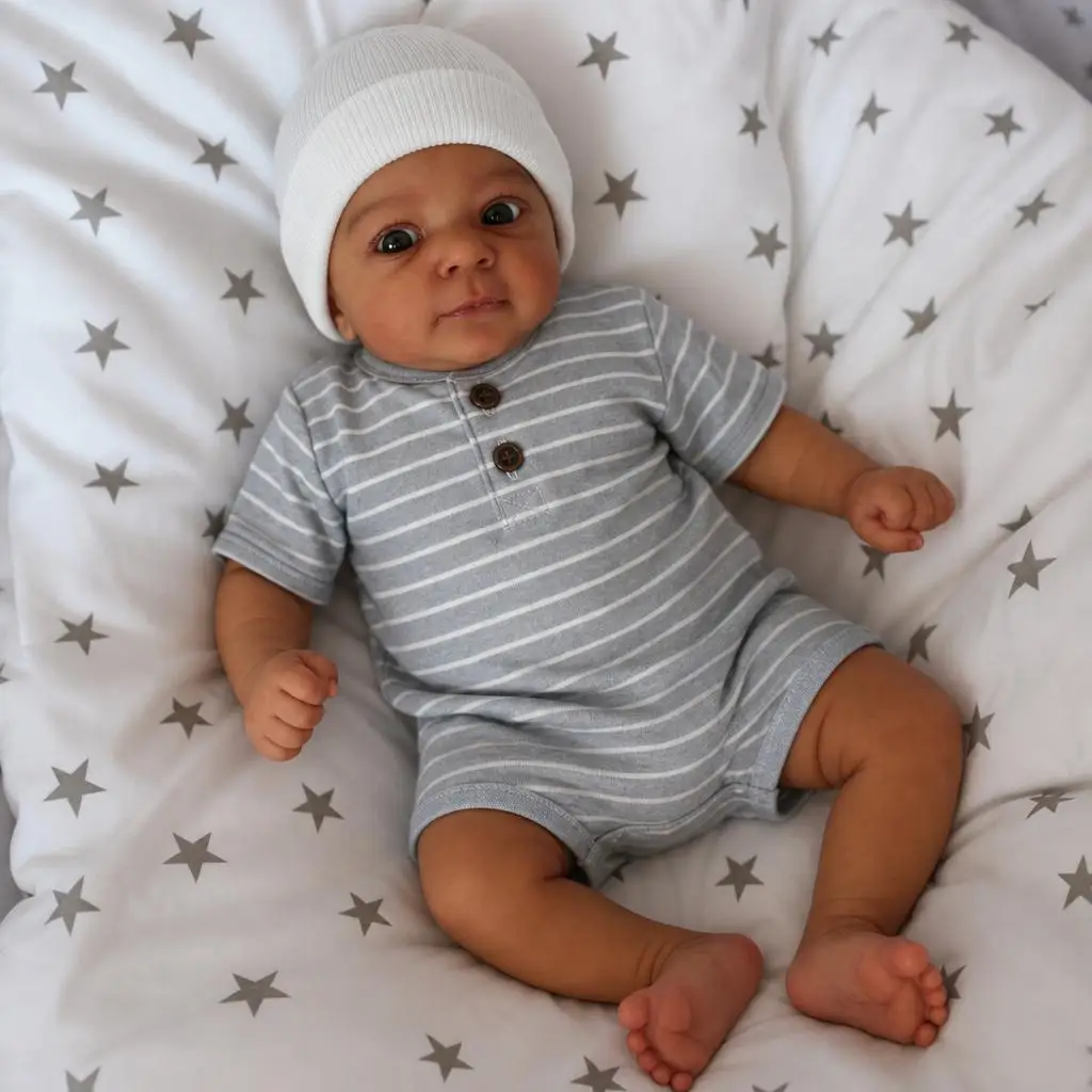 BZDOLL 45 CM 18inch Black Skin Vinyl Limbs Cloth Body Doll Lifelike Reborn Baby Toy Kids Birthday Gift Play House Bedtime Toy