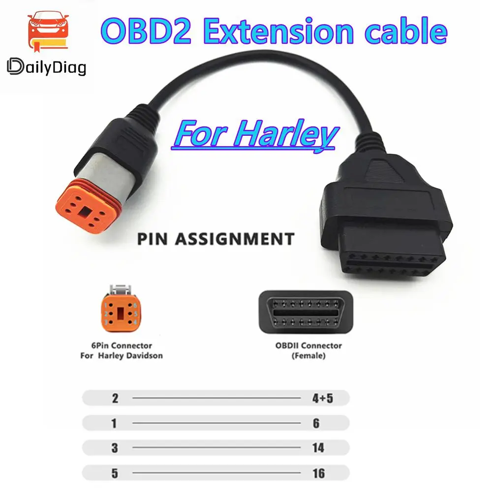 

OBD2 Motorcycle Diagnostic Cable For Harley 6pin OBD2 Connector Motorcycle Motobike Moto OBD2 Extension cable