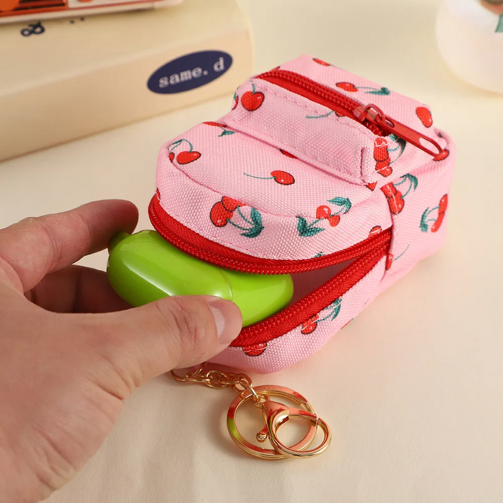 Litchi Printed Backpack Coin Bag Cute Sweet Money Change Purse With Keychain Portable Earphone Storage Bag Wallet For Women