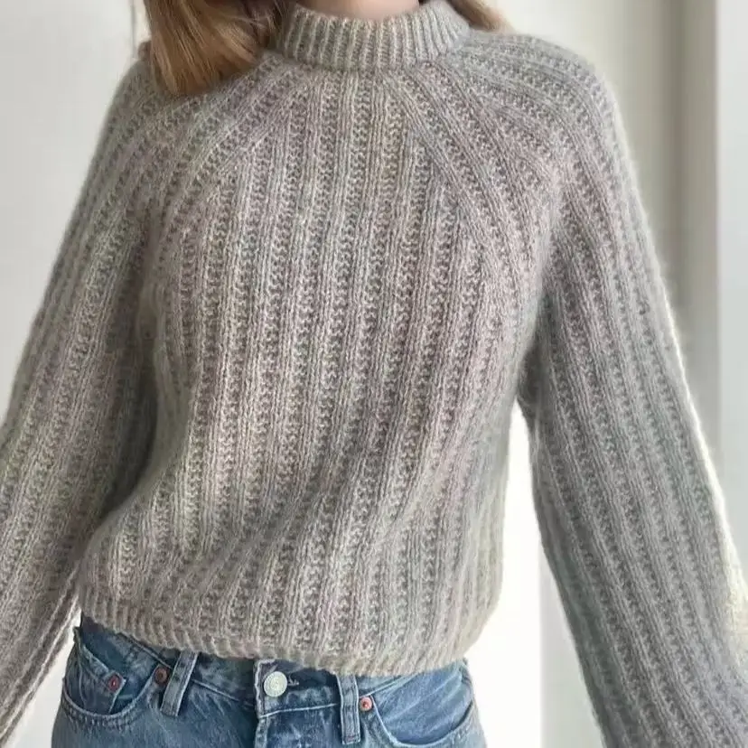Hand woven solid color slim fit pullover, loose and exquisite sweater, single neck lazy, fluffy casual jacket, new style