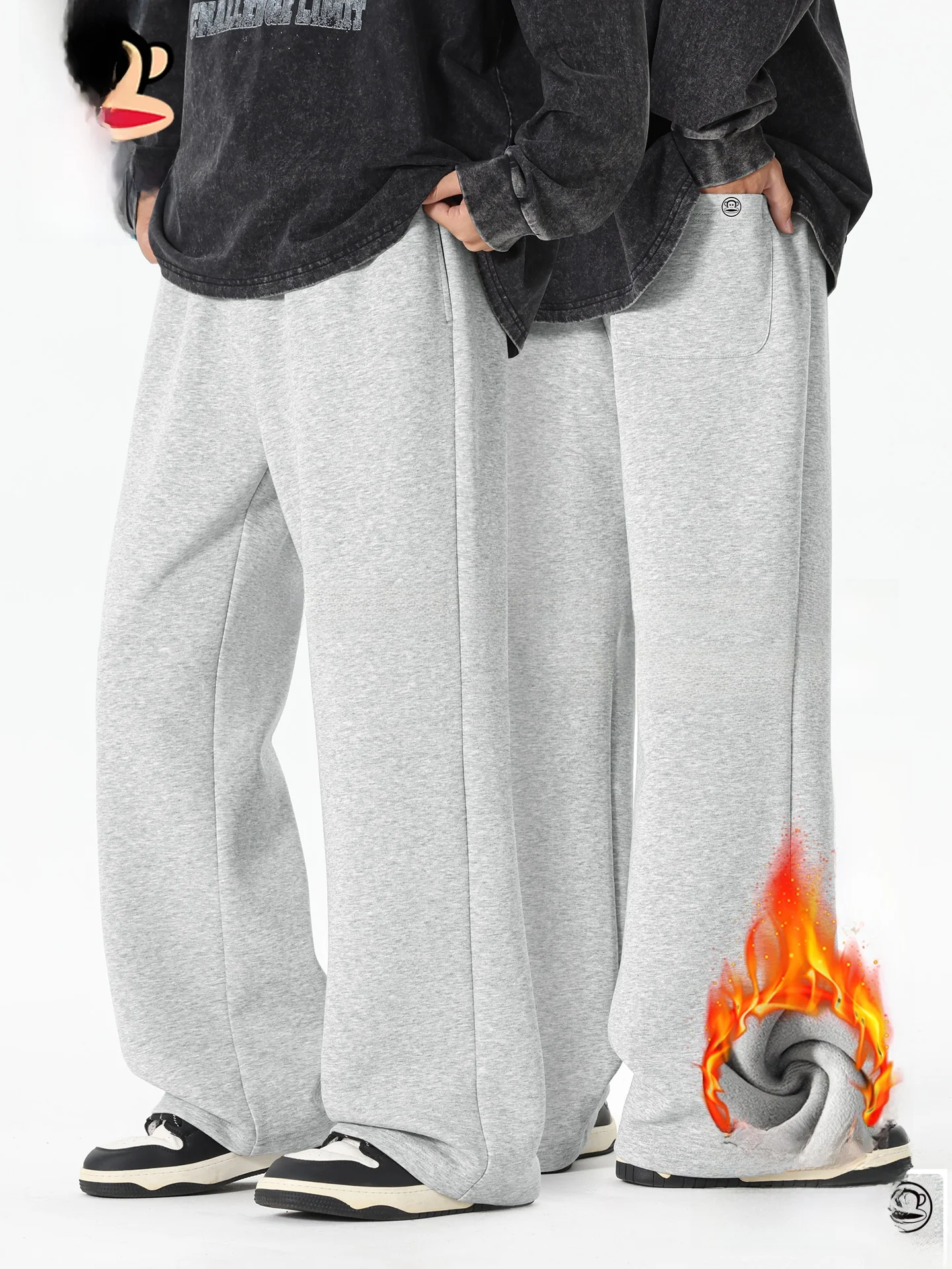 

Мужские повседневные брюки-клеш на флисовой подкладке: теплые зимние брюки из хлопка и полиэстера в американском стиле, облегающие, с эффектом драпировки