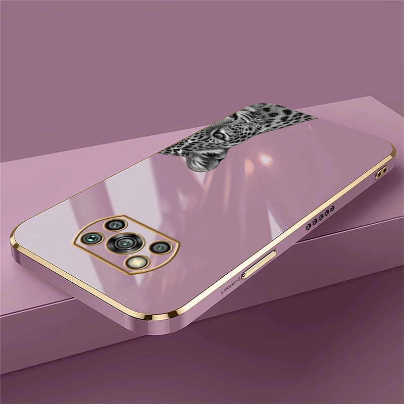 Black Leopard Pattern Phone Case For Poco F8 ultra F5 X5 X4 X3 GT NFC X2 M5 M4 M3 Pro M2 C31 Plating TPU Lens Protect Cases Etui