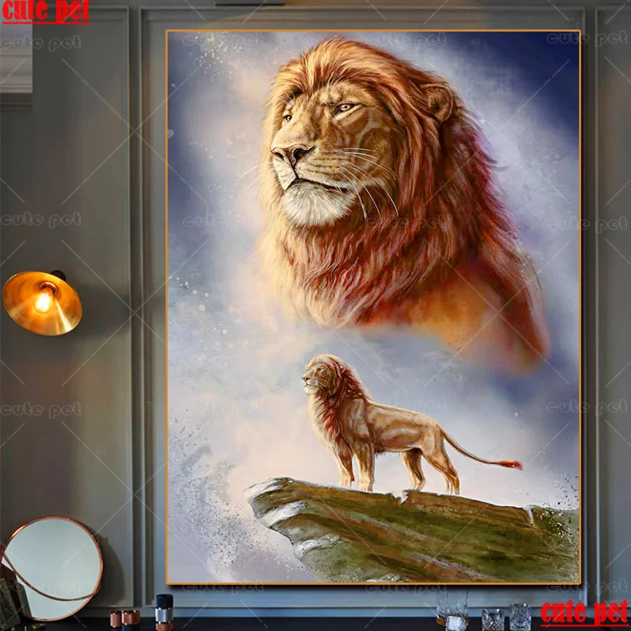 

5D DIY Diamond Painting Animal lion Full Drill Square round Diamond Mosaic Diamond Embroidery Cross Stitch Decoration puzzle