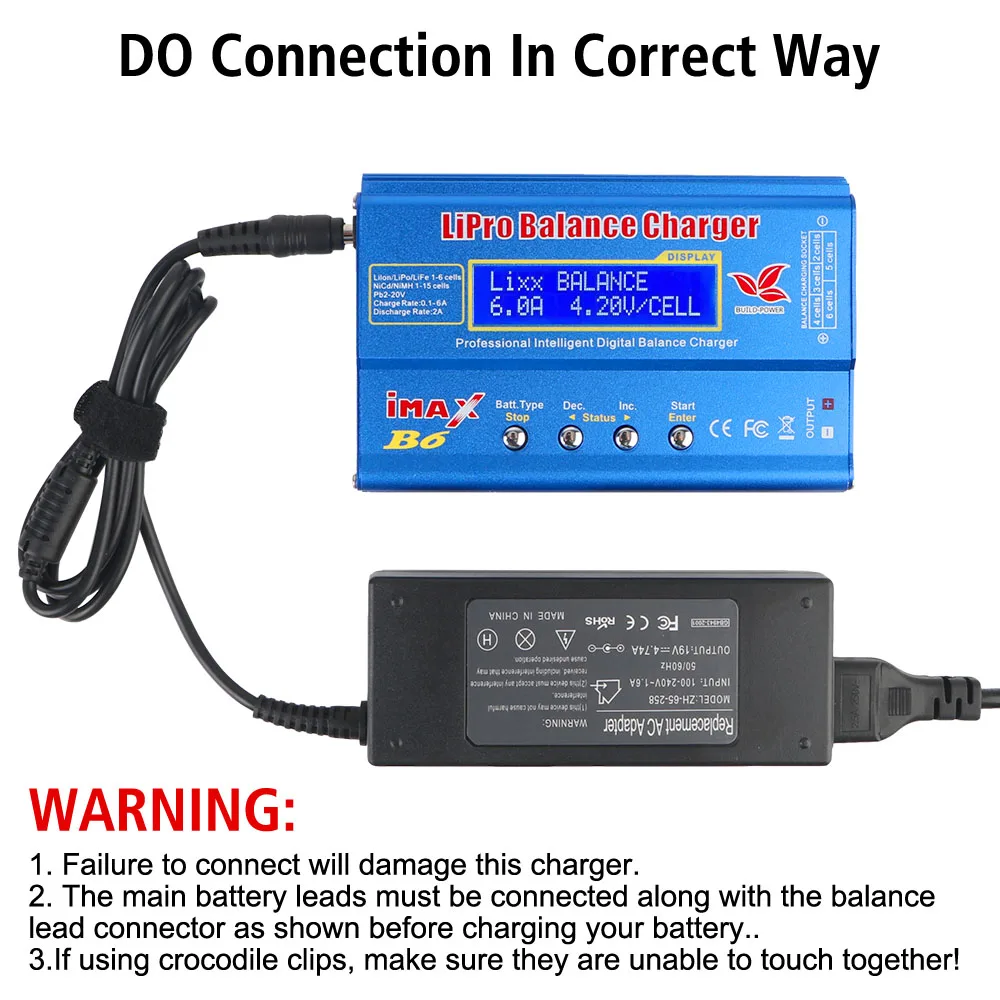 Intelligent 80W Battery Discharger Fast Charging Storaging DC 10-20V 6A Li-ion Polymer Balance Charger Imax B6 EU Plug 100-240V