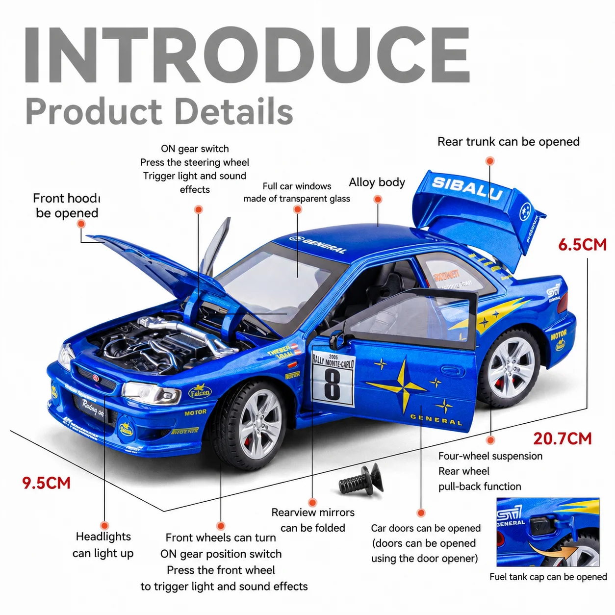 1:24 Fast & Furious Realistic STI Track‑Version Alloy Diecast Car Model，Pull Back Light & Sound, Collectible Gift for Car Fans