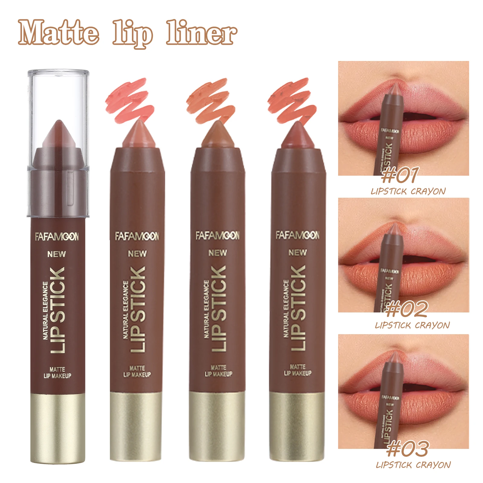 قلم تحديد الشفاه ذو 6 ألوان غير لامعة من FAFAMOON، قلم تحديد الشفاه المخطط المقاوم للماء والعرق وغير لاصق، قلم أحمر الشفاه #3