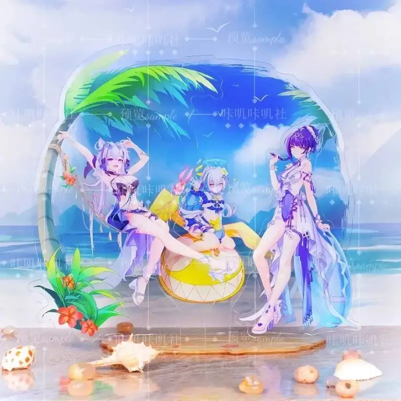 게임 Honkai Impact 3 코스프레 Kiana Bronya Raiden Mei 아크릴 스탠딩 플레이트 배지 레이저 티켓 장식품 컬렉션 선물