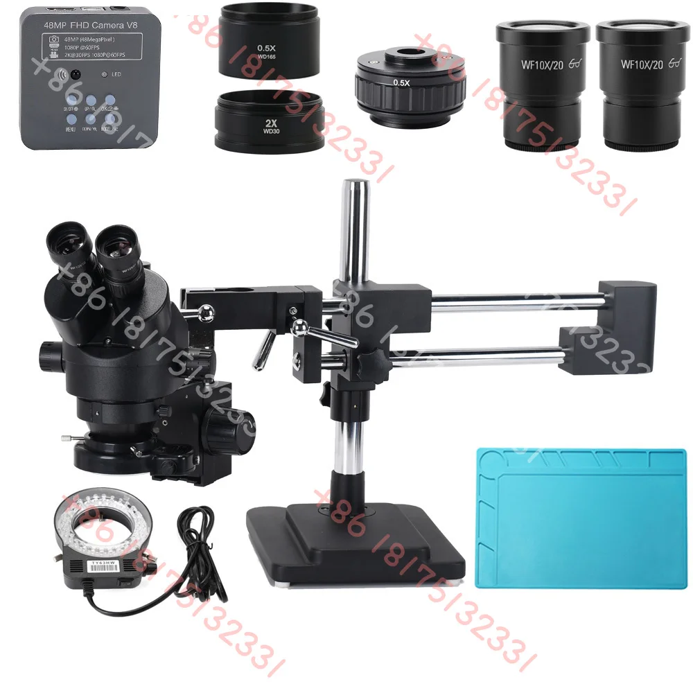 Dual Boom Stand 3.5X-90X  48 MP Camera  Stereo Microscopio Trinocular  for the Laboratory  IC Repair  Microscope