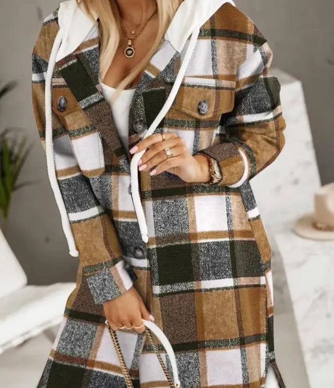 Cárdigans cálidos con capucha para mujer, abrigo informal de manga larga con bolsillo y botones, ropa de otoño e invierno, 2023