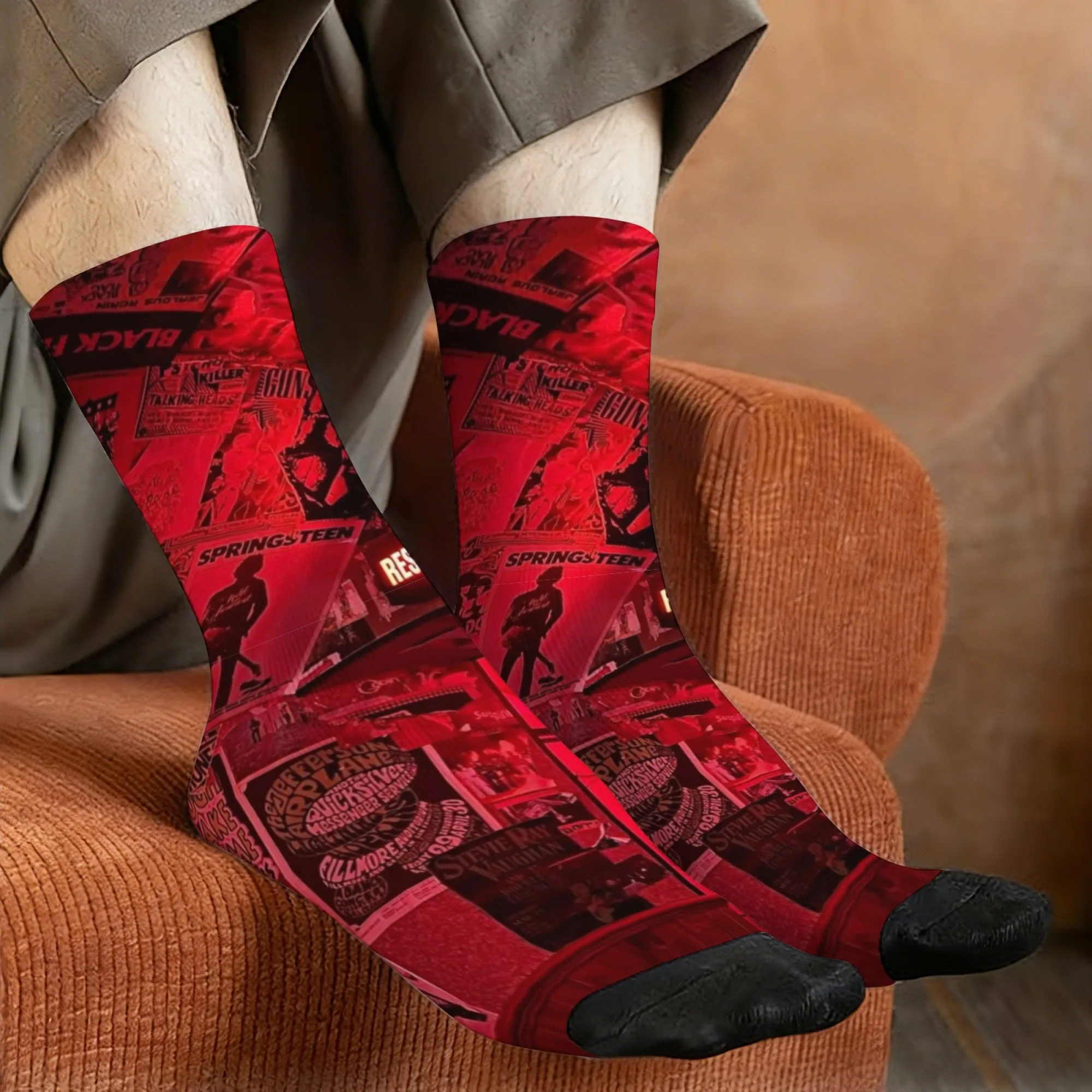 Harajuku Retro Rock Nostalgia Poster Collage Theme Men's Socks Novel Street Trend Rock Style Casual Socks Crazy Party Gift