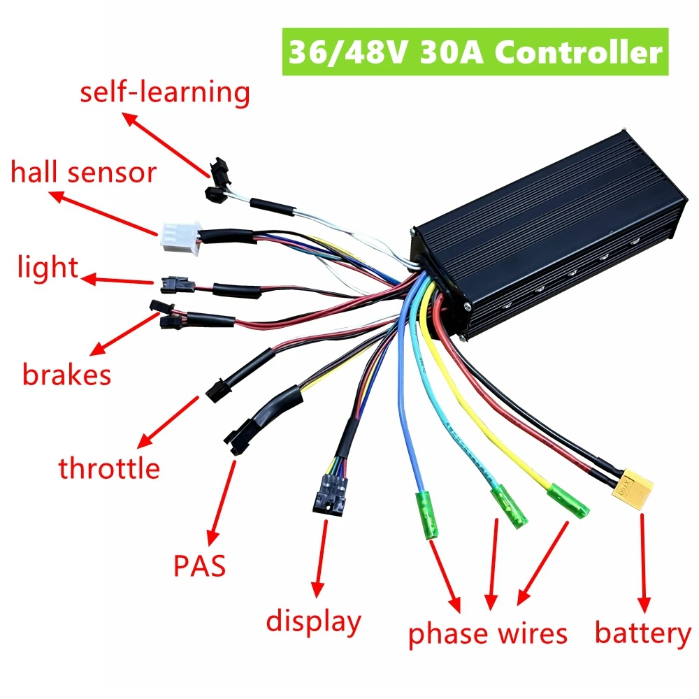 Ebike Sinawave Controller 36V/48V 17A 25A 30A with 36V/48V LCD DIsplay S866 For 250W-1000W Wheel Hub Motor Conversion Parts