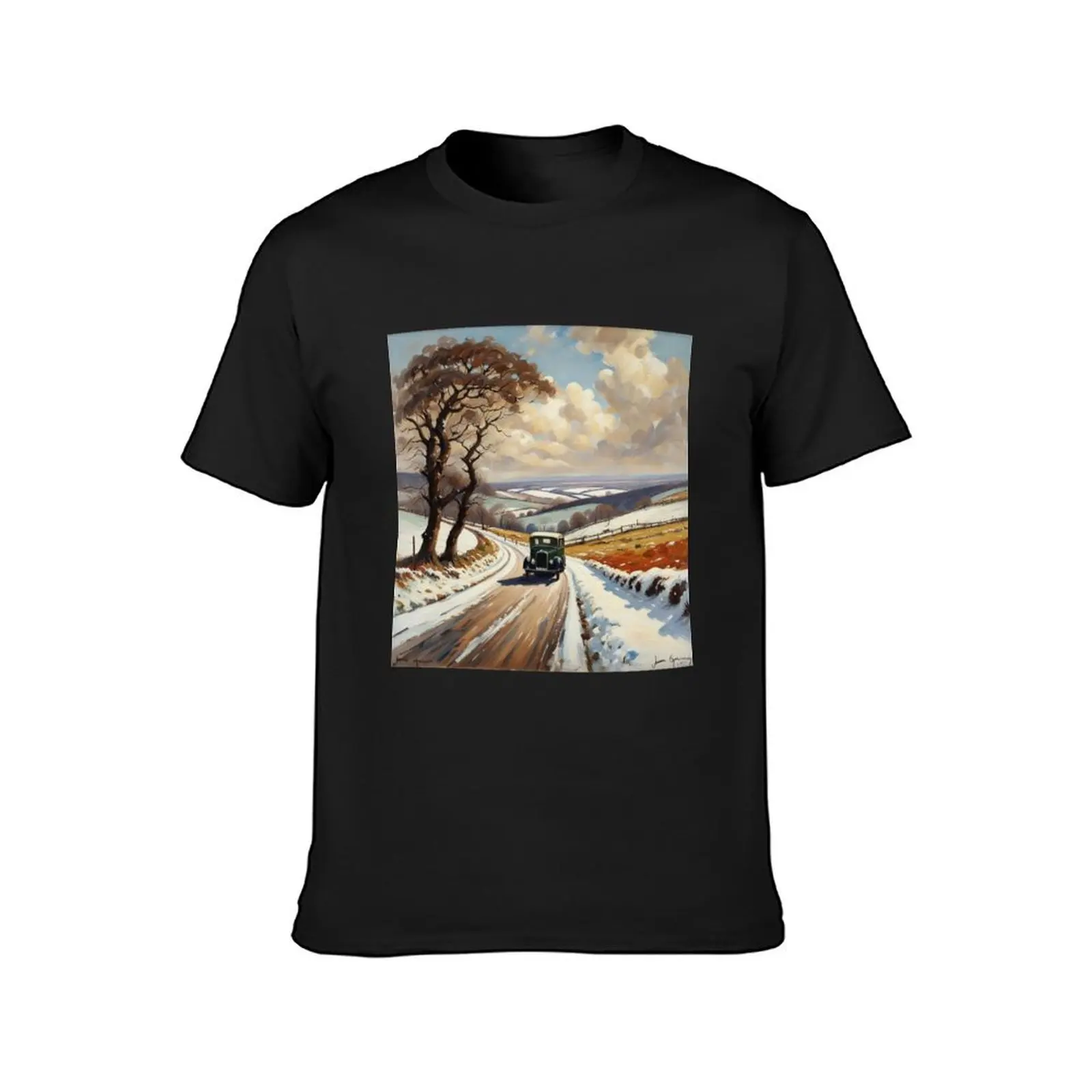 Vet driving to a farm during the winter in Yorkshire - 1930s T-Shirt plain anime kawaii clothes sweat Men's t-shirts