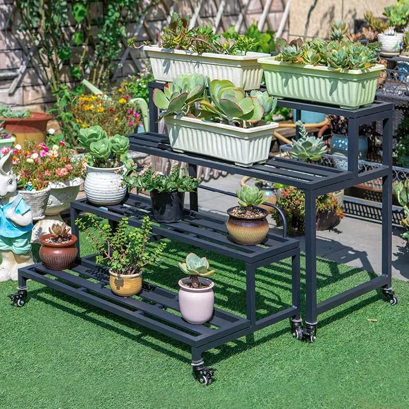 حامل نباتات معدني للأماكن الخارجية والداخلية، حوامل نباتات ألومنيوم من 4 طبقات، رف نباتات متعدد مع عجلة عالمية، شعبية جديدة #5