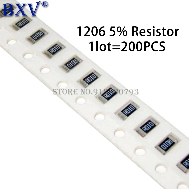 

200 шт. 1206 SMD резистор 0R ~ 10M 1/4W 0 1 10 5% 100 150 220 Ом 1K 330 K 10K 2,2 K 0R 1R 10R 100R 150R 220R 330R 1M 10M