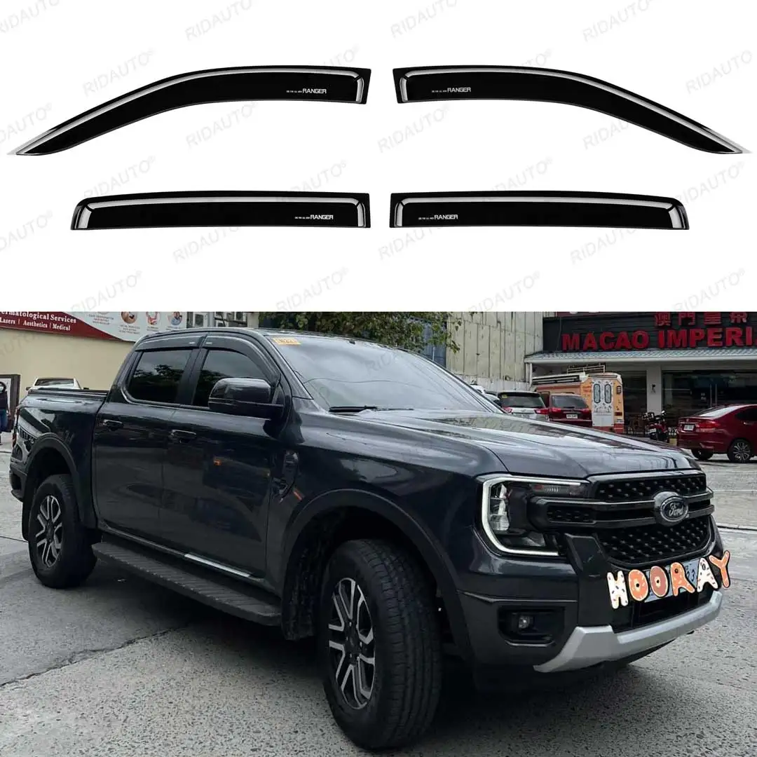 Black Side Door Visor Window Visor Deflectors Rain Guard For 2022 2023 Next Gen FORD RANGER RAPTOR SPORT T9 Accessories Truck