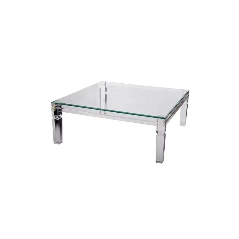 Square acrylic display stand with tempered glass desktop coffee table set