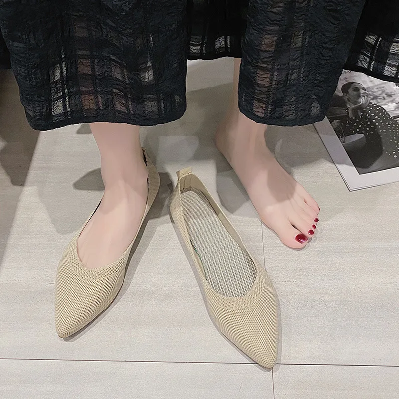 2025, Damen-Schuhe mit spitzer Zehenpartie, atmungsaktiver Stoff, Frühling und Sommer, flache Schuhe, weiche Sohle, Slip-on-Müßiggänger für Mädchen, tägliches Gehen, Fahren – Detail 13