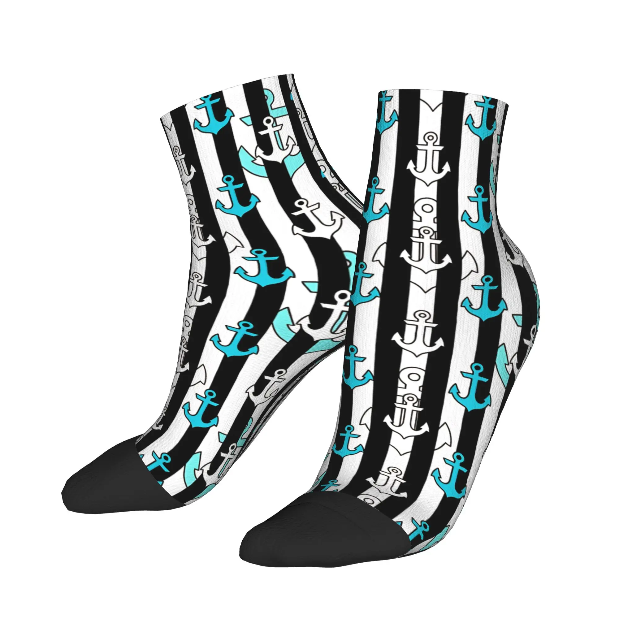 

Nautical Blue Anchors With Blue Stripes Socks Leisure Ankle Socks Summer Anti Bacterial Couple Quality Outdoor Casual Sock