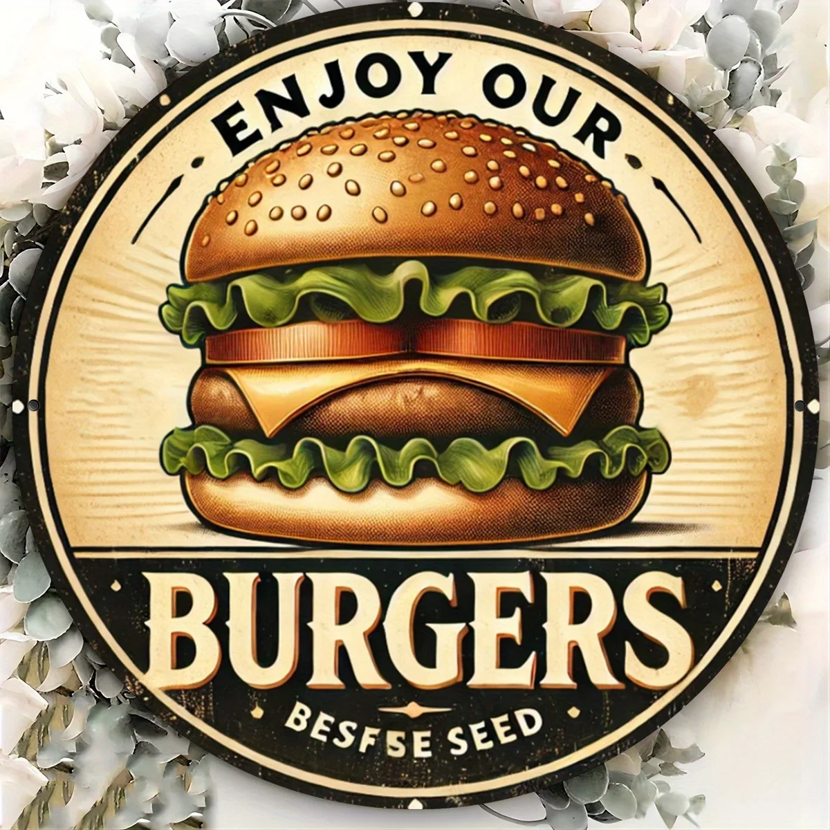 1pc Retro Burger Wooden Sign Wall Art - Enjoy our burgers, p