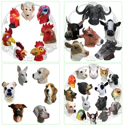 Latex Dog Mask Chicken Turkey Cow Animal Head Masks Halloween Party Fancy Dress Feline Canine Animal Tabby Rubber Masks Adults