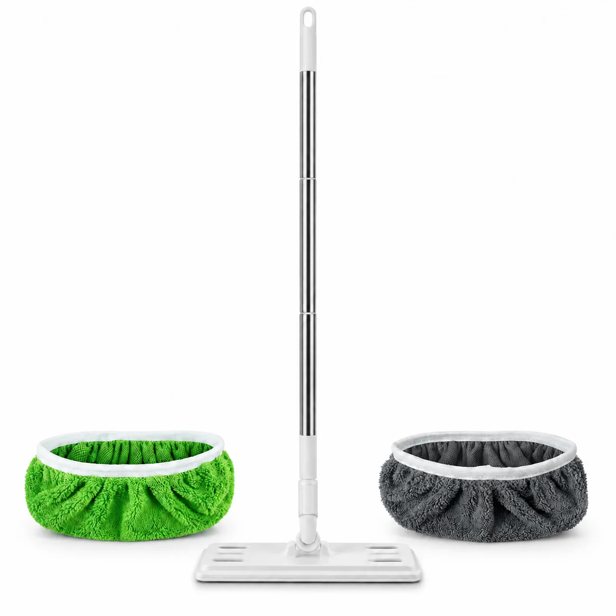 142cm Flat Mop with 26cm Head or 3-Pack Washable Chenille Replacement Covers for Wet Dry Hardwood Tile Floor Cleaning