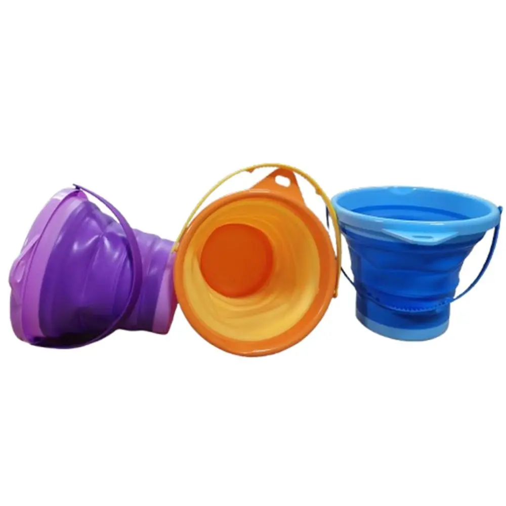 Cubos plegables portátiles para playa, caja de arena retráctil multifuncional, cubo de juguete, cubo plegable redondo de plástico para playa al aire libre