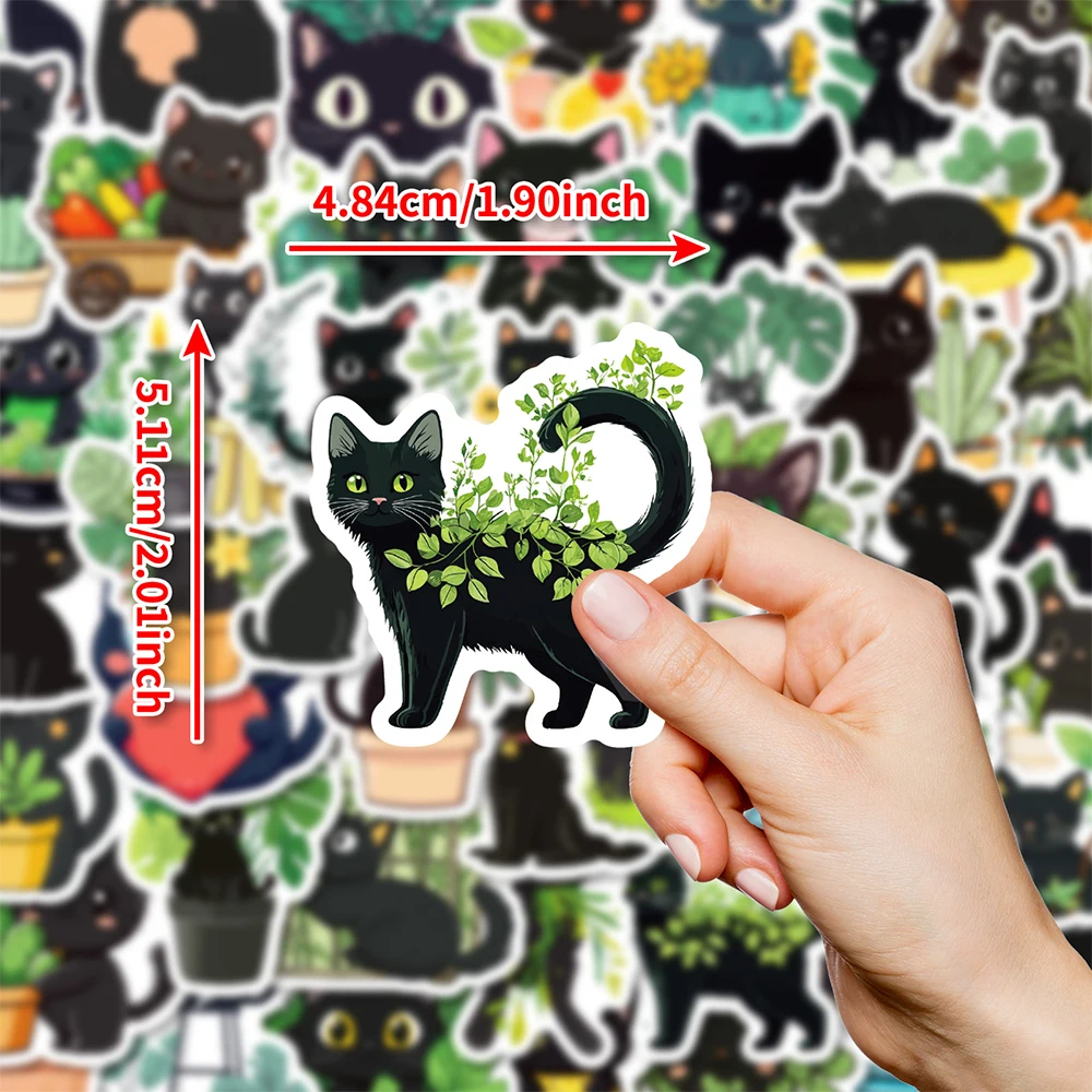 10/30/50pcs Cute Green Plant Potted Black Cat Stickers Fun Cartoon Kid DIY Decals Toy Laptop Notebook Phone PVC Graffiti Sticker