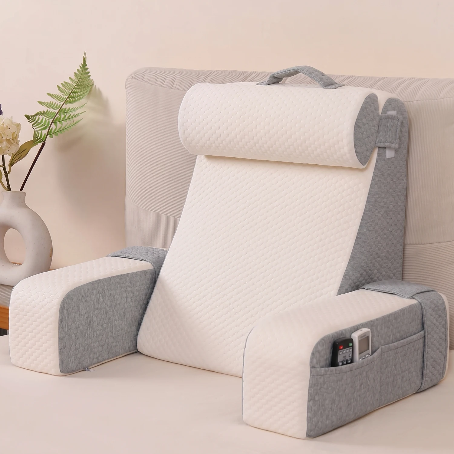 Wedge Reading Pillow with Arms, for TV, Books, Nursing, Backrest Bed Pillow, Sit Up in Comfort