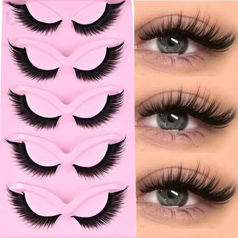 5 pairs of cat-eye false eyelashes, natural wing-shaped false eyelashes, and extended eyelashes at the outer corners of the eyes