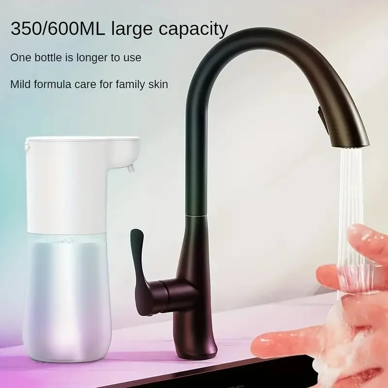 350/600ML Automatic Foam Soap Dispenser Rechargeable Touchless Handsfree Dispenser 4 Level Adjustable Volume IPX5 Waterproof