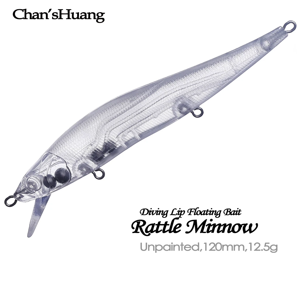 Chan’sHuang 20PCS Unpainted Blank Bait Rattle Floating Diving Lip Wobblers Minnow Artificial DIY Handmade Fishing Lure