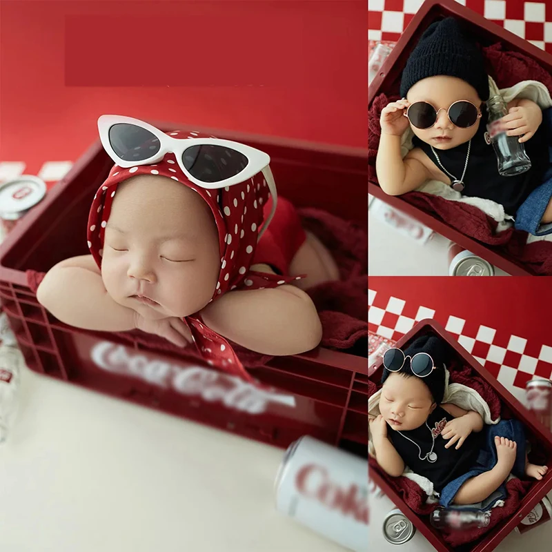 Cool Boy tema fotografia Set neonato tuta ragazze occhiali da sole bere bottiglia foto tema Set Baby Shoot puntelli decorativi