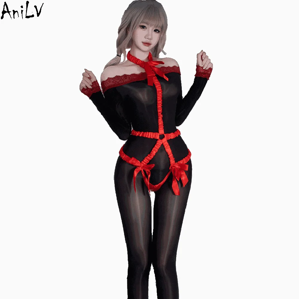 

AniLV Women Off Shoulder Oil Bodysuit Sexy Lingerie Secret Pajamas Erotic Costumes
