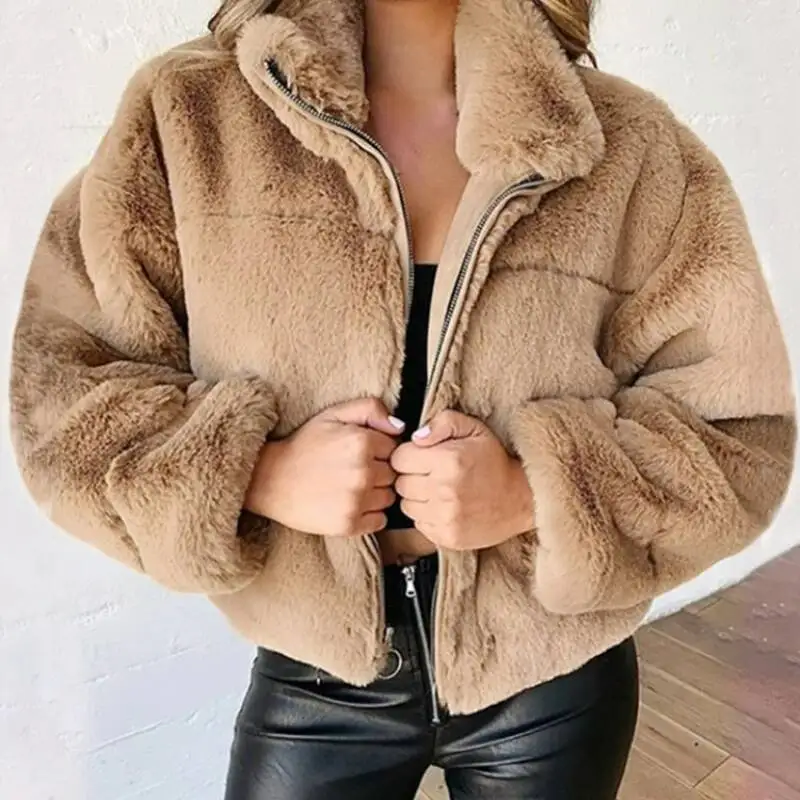 Autumn Winter New Short Faux Fur Coat Women's Super Fashion Sexy Turn Down Collar Thick Plush Jackets Ladies Slim Outwear
