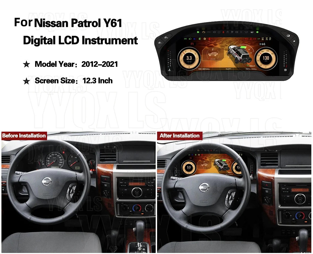 12.3 Inch LCD Speedometer For Nissan Y61 Car Dashboard Digital Cluster Virtual Cockpit Instrument Display Panel Car Accessory