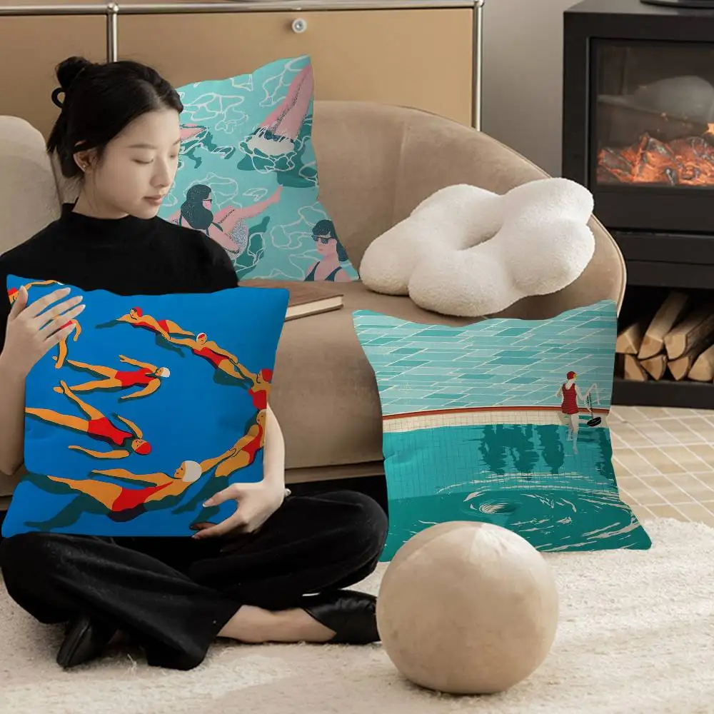 Funda de cojín con dibujo de piscina, funda de almohada, tapicería, sofá, almohada, decoración del hogar