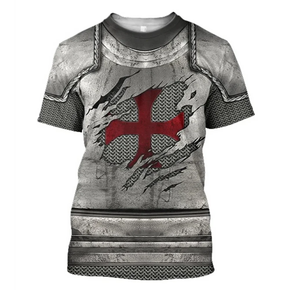 Medieval Knight Armor Summer Men T Shirts Tops 3D Printed Templar Knight Cosplay Short Sleeve Shirt O Neck Oversized Top