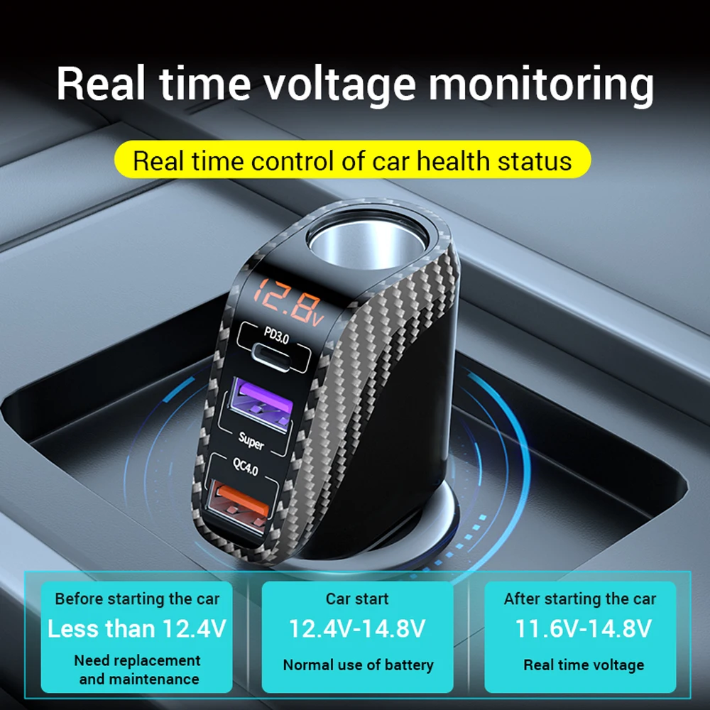 100W USB Car Charger Quick Charge QC3.0 QC4.0 PD3.0 SCP 4 IN 1 Car Super Fast Charging for IPhone 12 13 Xiaomi Huawei Samsung