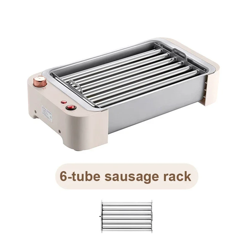 Rotating 6 Tube Hot Dog Grill Sausage Roaster Smokeless Barbecue Machine Corn Cob Kebab Skewer Bake Oven 3 in1 Griddle