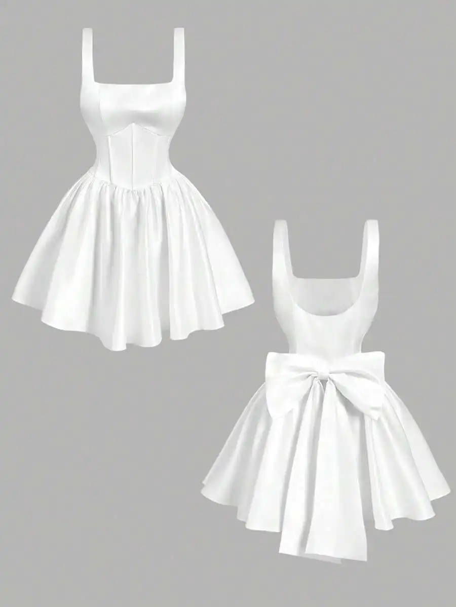 

Белое корсетное мини-платье с бантом, вечернее платье больших размеров для праздников и выпускных