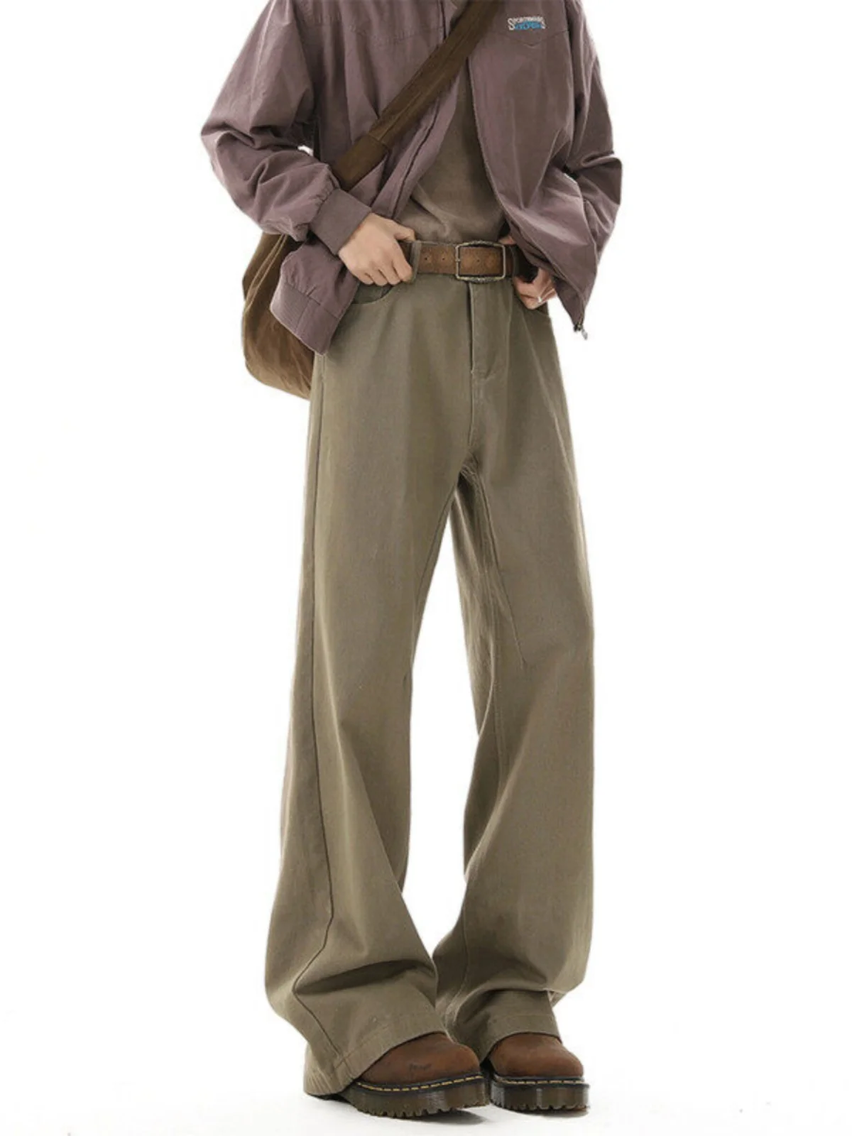 

Cleanfit Waed Brown Denim Jeans Men's Autumn Winter American Retro Logging Work Pants Straight Leg Trousers for Teens