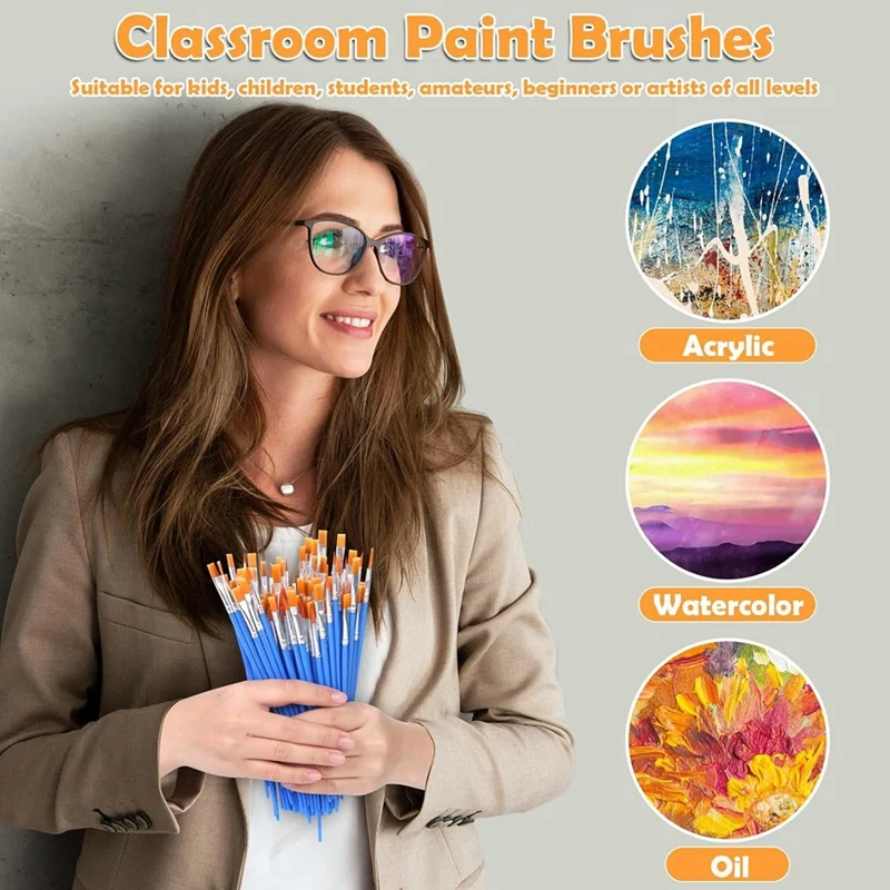 240Pcs Small Paint Brush,Flat Fine Tip Artist Paint Brushes,Craft Paint Brushes For Kids Oil Watercolor Canvas Painting