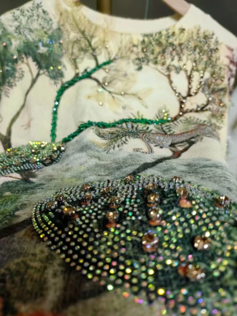 

Real Photo Autumn Winter Stones Diamonds Inlaid Sweater Women's Knitwear Pullover Outwear Knitted Tops Female Clothing