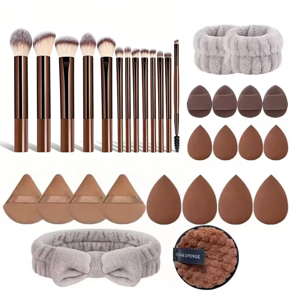 3Pcs Beauty Makeup Kit 13Pcs Makeup Tools 16Pcs Powder Puff Set Clean Sponge Hairband Wristband Full Cosmetic Set