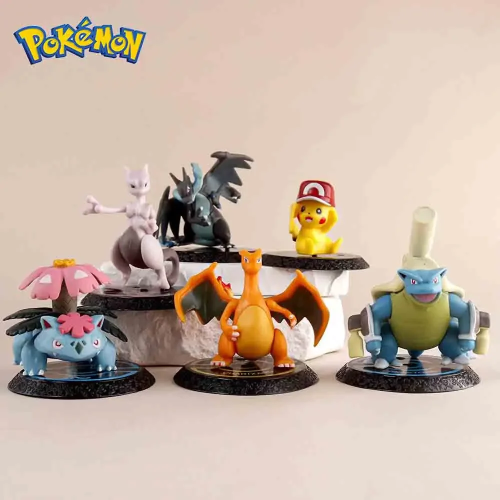 6pcs Pokemon Anime Figure Pikachu 6-7cm Figure Charizard Blastoise Squirtle Bulbasaur Action Figures Model  Toys Gifts