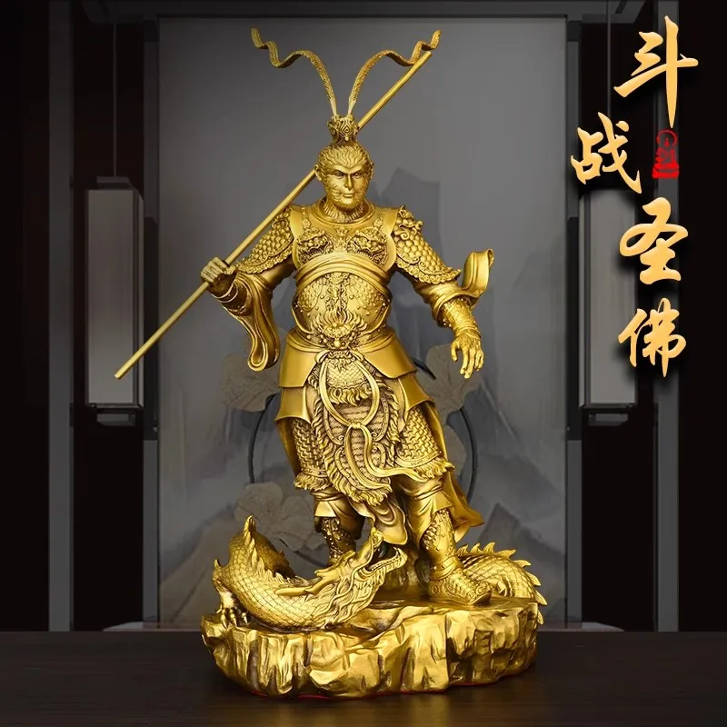 Chinese Classic Monkey King Statue - Brass Sun Wukong Sculpture, Buddhist Victory Buddha Decor, Handmade Copper Great Sage Art,