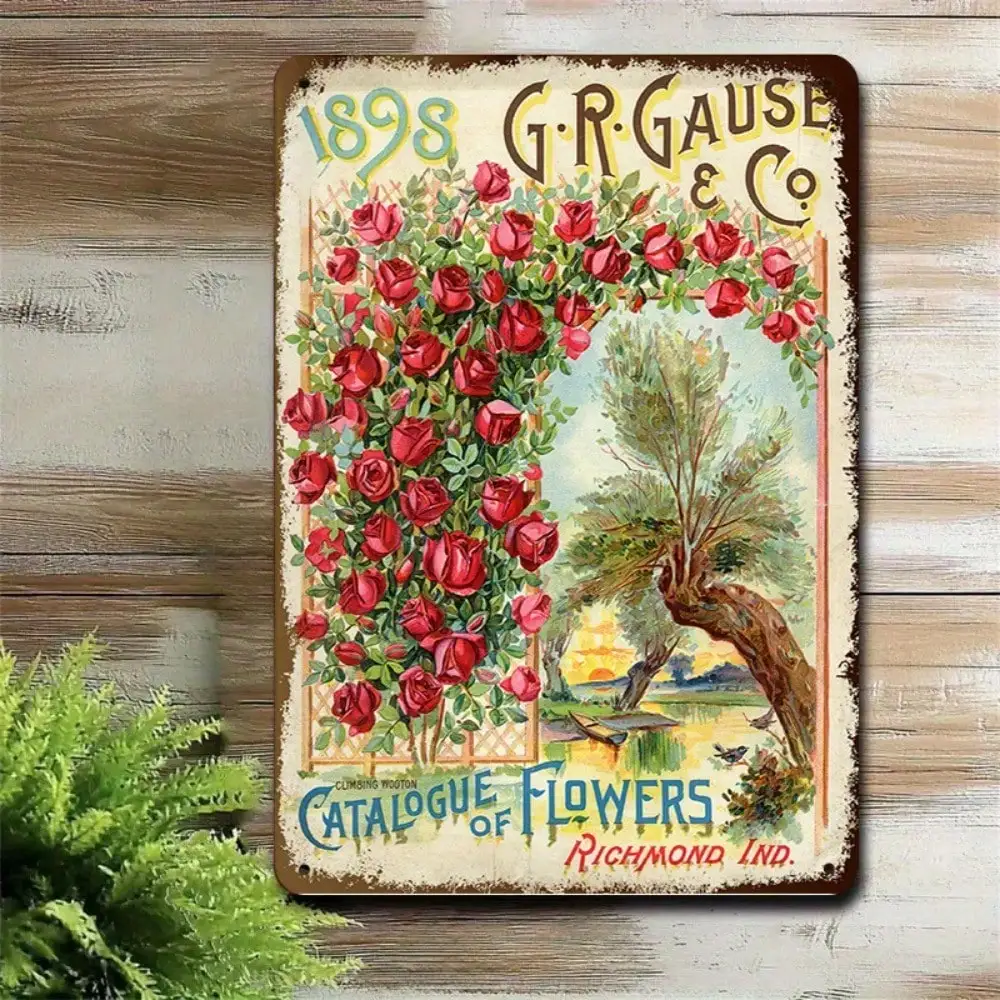 Letrero de estaño con catálogo de flores vintage, tienda de flores/jardín/decoración del hogar, obra de arte botánica antigua, 8x12 pulgadas/20x30 Cm, 1 ud.