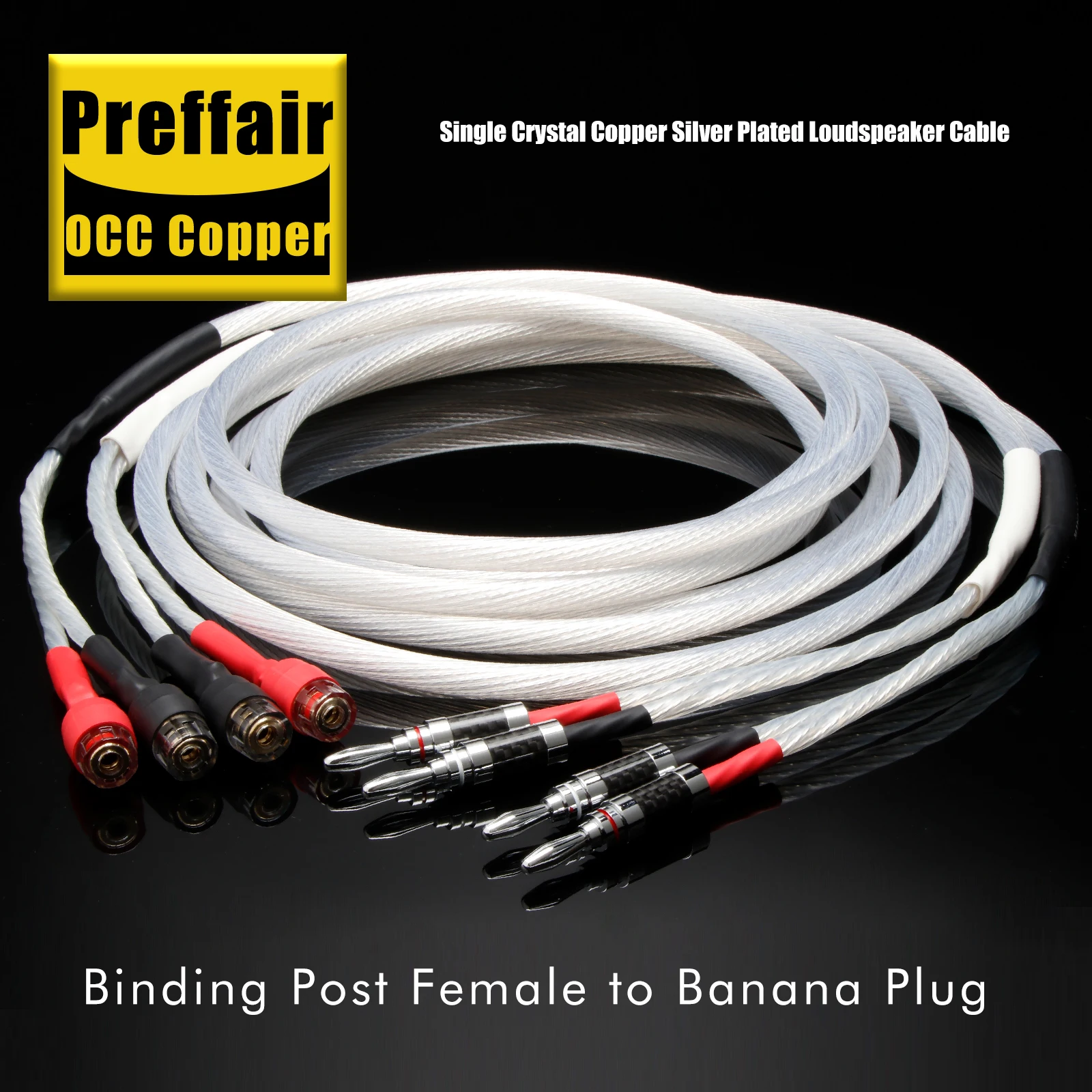 

Preffair X420 2 Binding Posts to 2 Banana Plugs Wires OCC Copper Silver Plated Speaker Wires for Amplifier Loudspeaker