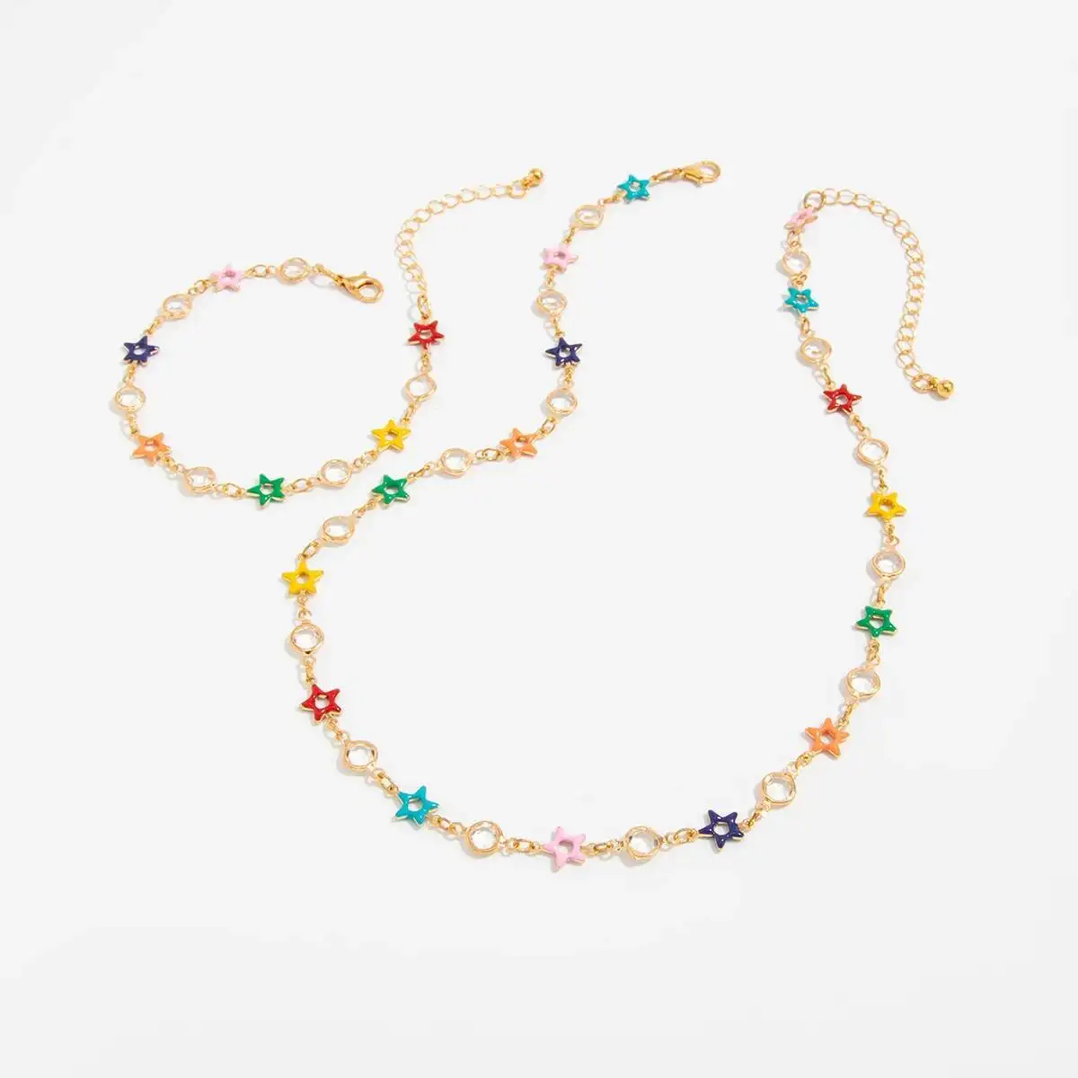 SHIXIN الهيب هوب الملونة ستار سلسلة قلادة سوار الرجال طقم مجوهرات Y2K قابل للتعديل قصيرة المختنق الإسورة الذكور المجوهرات هدية جديد